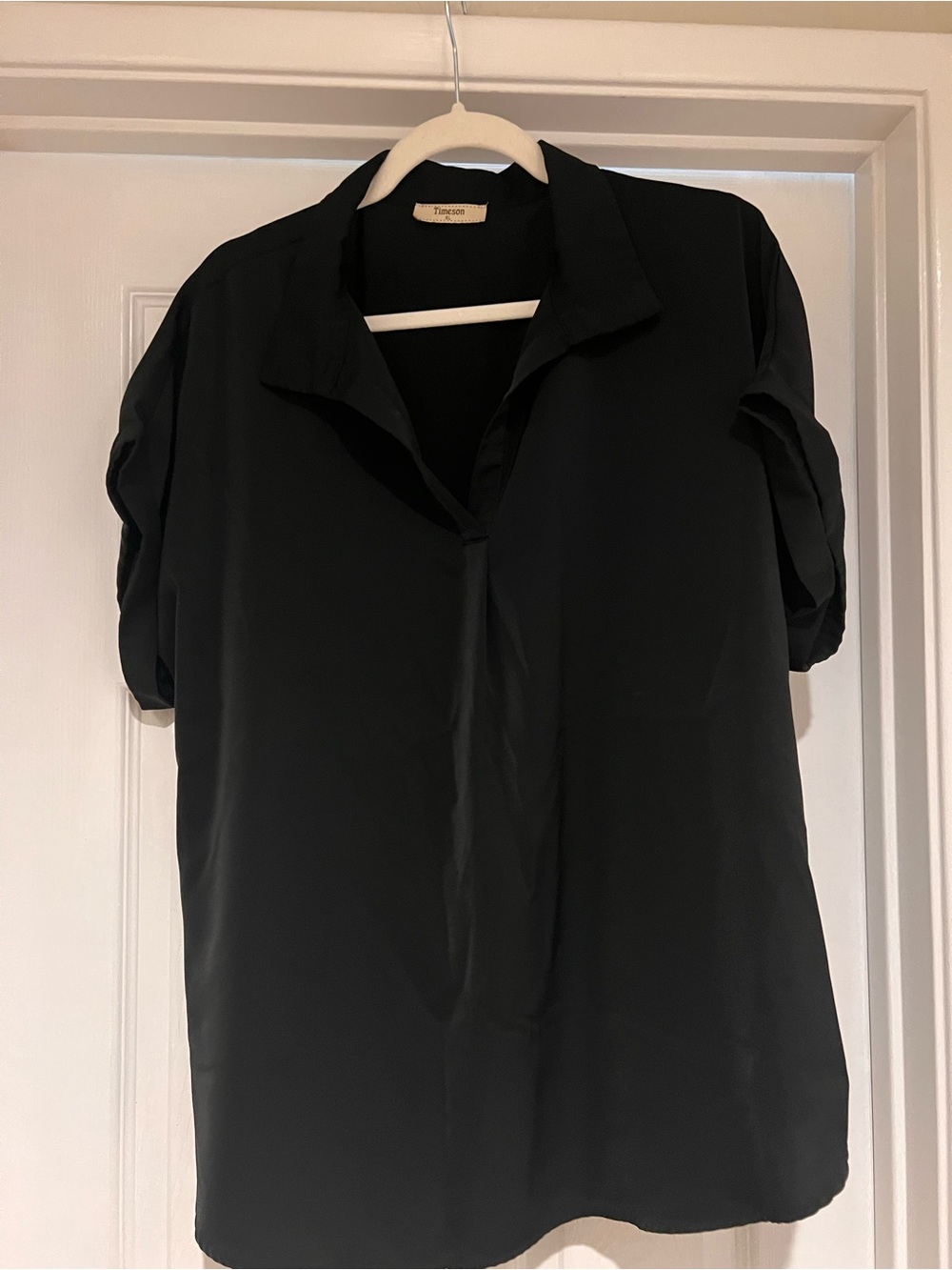 Black Short-Sleeve Collared Blouse
